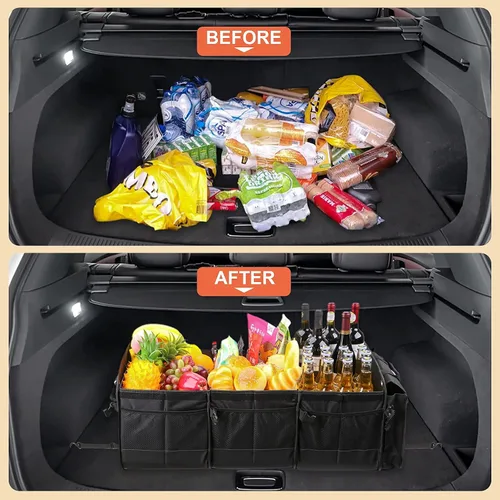 Miniatura 4 de Organizador de maletero de coche con tapa y bolsa enfriadora a prueba de fugas removible, cubierta plegable, organizadores grandes de maletero