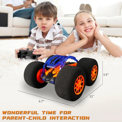 Miniatura 7 de Coches de acrobacias RC de interior con control remoto y juguetes con ruedas suaves, coches RC para niños, interior y exterior, con faro LED
