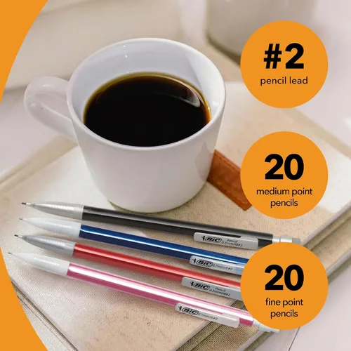 Miniatura 4 de Portaminas BIC N.º 2 extra suave, paquete de 40, veinte de 0.5 mm y veinte de 0.7 mm - barriles de colores surtidos - paquete de variedad de lápices