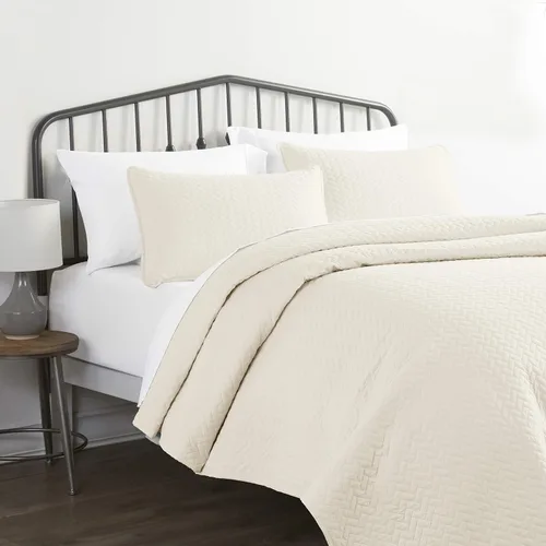 Linen Market Juego de ropa de cama de 3 piezas color marfil tamaño Queen – Una colcha ligera y edredones lavables a máquina – Incluye colcha