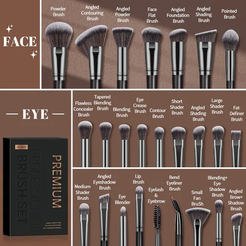 Miniatura 2 de MAANGE Brochas de maquillaje, 25 piezas, juego de brochas de maquillaje de alta calidad, corrector sintético para rubor, base, sombra de ojos