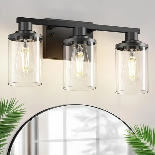 Miniatura 18 de L LOHAS LED Lámparas de baño negras de 2 luces, accesorios de iluminación modernos sobre espejo con pantalla de vidrio transparente, luces