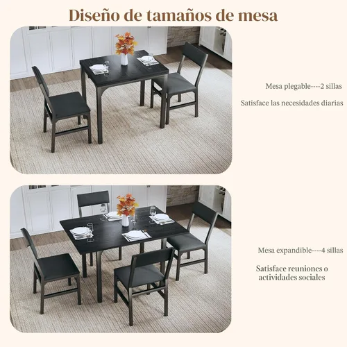 Miniatura 3 de HUAHUU Juego de mesa de comedor para 4, juego de mesa de cocina extensible con cojines y sillas, conjunto de 4, mesa de comedor rectangular