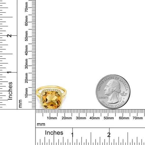 Miniatura 3 de Gem Stone King Anillo de oro amarillo de 10 quilates con piedra natal y zafiro blanco creado para mujer, cojín de 0.472 in, anillo de compromiso