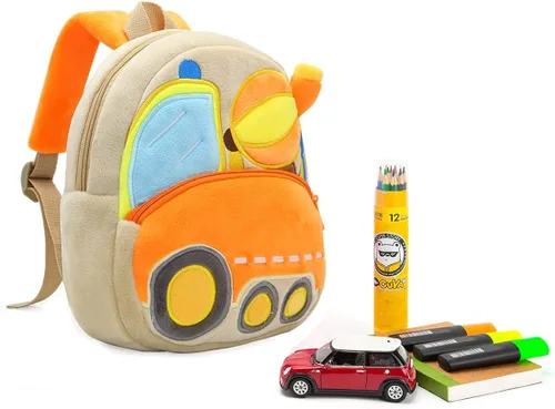 Miniatura 6 de NICE CHOICE Camión de peluche para niños pequeños, excavadora, mezcladora de excavadora, mochila para niños y niñas