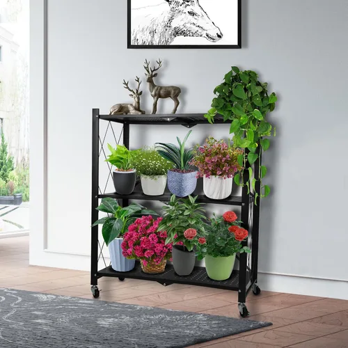 Miniatura 8 de Soporte de metal para plantas, estante plegable de 3 niveles para flores