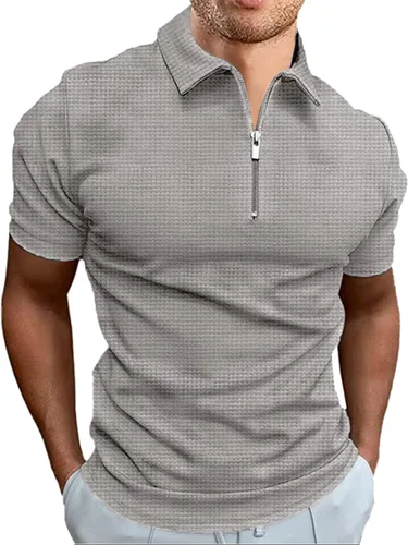 COOFANDY Polo con cremallera para hombre, de punto gofre, manga corta, casual, ajustada, de punto