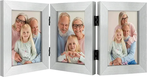Miniatura 41 de Frametory, 3 Marcos de Fotos 4x6 Marcos de Fotos Trípticos Collage - Cristal Real - Triple Plegable (Gris, 1 Paquete)