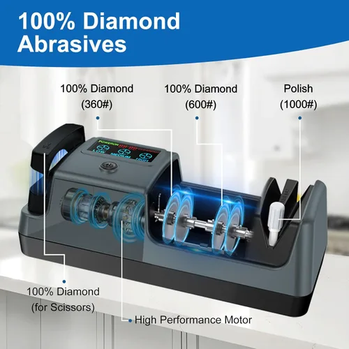 Miniatura 3 de Afilador de cuchillos eléctrico 5 en 1 para cuchillos de cocina, afilador de 3 etapas con 100% abrasivo de diamante, pantalla LCD, velocidad