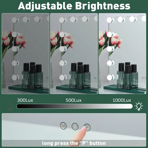 Miniatura 4 de HOMPEN Hollywood Vanity Mirror Makeup Mirror with Lights, Touch Screen, 3 Color Modes Frameless Tabletop Mirror with 17 Dimmable Bulbs, Green