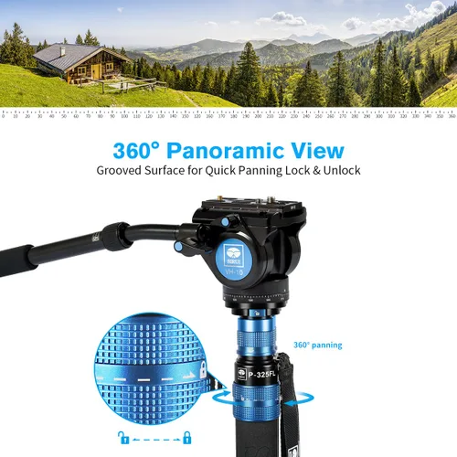 Miniatura 9 de SIRUI P-325FL - Kit monopie de cámara de fibra de carbono, monopie de video profesional ligero de 70.7 pulgadas con cabezal de video fluido VH-10