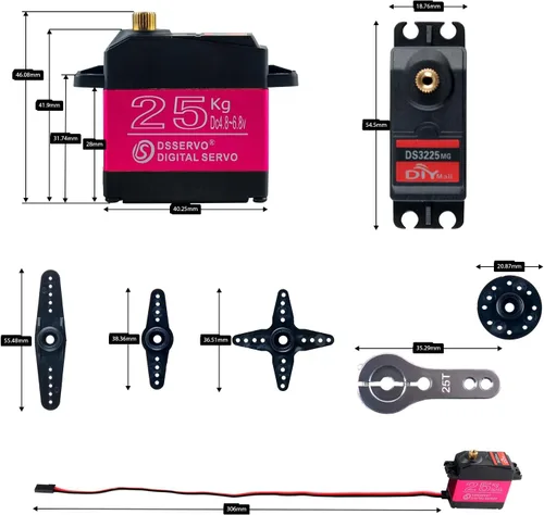 Miniatura 6 de 4 piezas DS3225 55.1 lbs Digital Rc Servo, alto par de torsión impermeable completo engranaje de metal RC DS servo motor con servo brazo 25T