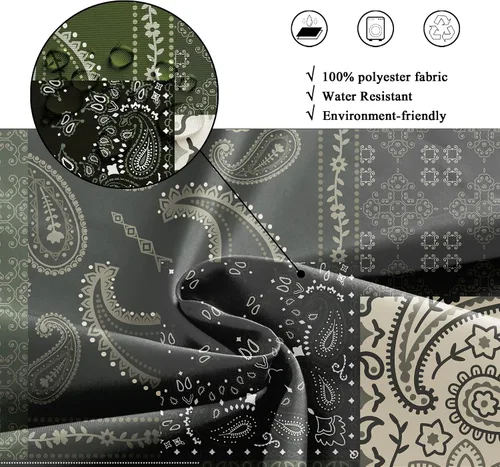 Miniatura 7 de Riyidecor Cortina de ducha con estampado floral de cachemira bohemia para decoración de baño, 60 pulgadas de ancho x 72 pulgadas de alto, retazos