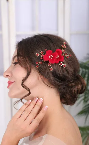 Miniatura 4 de Pinza de pelo rojo para novia, peine floral para mujer, accesorios para el cabello de boda para novia, clip para el cabello para boda, fiesta