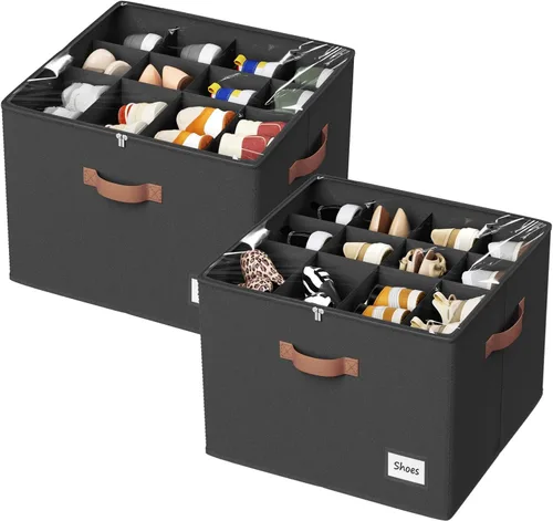 Miniatura 10 de PHINOX Organizador de zapatos para armario, paquete de 2 cajas organizadoras de zapatos de tela, contenedores de almacenamiento de zapatos
