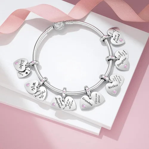 Miniatura 7 de JIAYIQI Dijes de Madre Hermana Hija Esposa que se Ajustan a Pulseras de Dijes y Collares con Dijes de Doble Corazón de Amor Cuentas de Plata de Ley