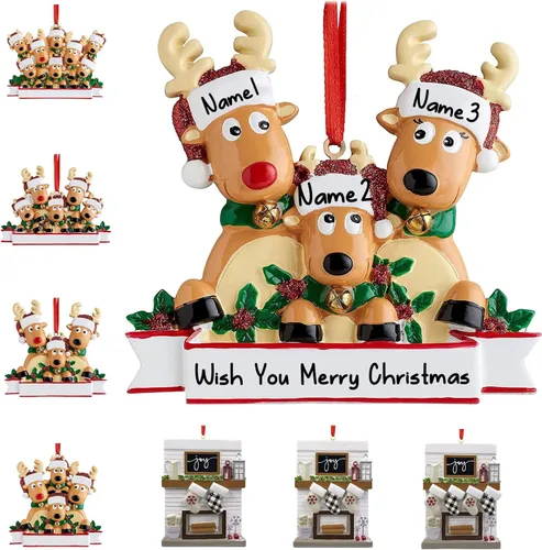 Miniatura 19 de Adornos de Navidad personalizados 2025, repisa de chimenea, familia de 2/3/4/5/6 nombres de miembros de la familia Joy para decoraciones de árbol