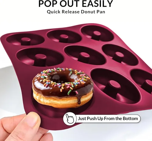 Miniatura 4 de Molde grande de silicona para donas para hornear, 9 cavidades antiadherentes de silicona de grado alimenticio, molde para donas y moldes para bagel