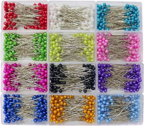 1200 piezas de alfileres para coser de tela, alfileres rectos con cabezas de bola perlada de 1.6 pulgadas, alfileres para acolchado para modista,