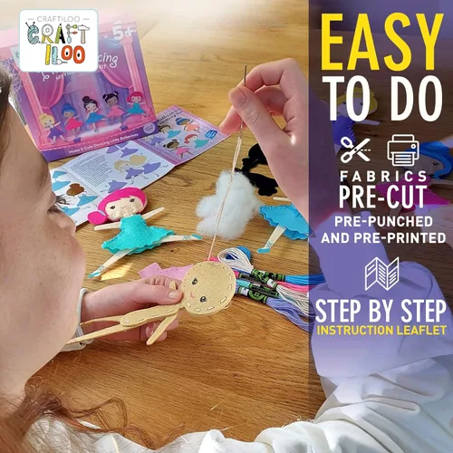 Miniatura 5 de CRAFTILOO Kit de Costura de Bailarinas Danzantes para Niños, Conjunto de Manualidades Divertido y Educativo para Niños y Niñas de 5-12 Años, Cose Tu