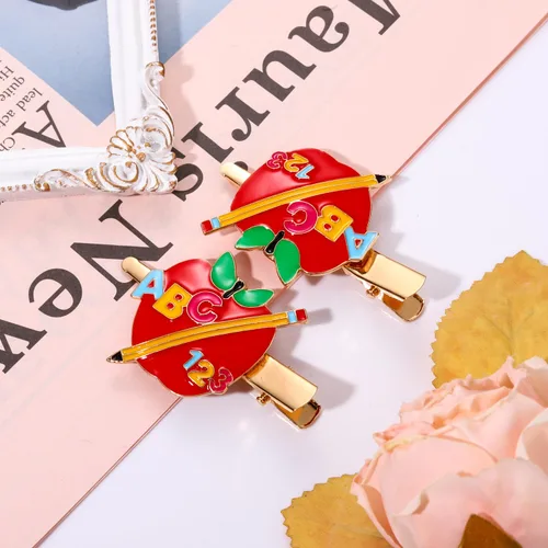 Miniatura 2 de ANGLESJELL Pinzas para el cabello para mujer – Lindas horquillas de lápiz de manzana – Pasadores de pelo para profesores de amor de cristal FRI-YAY