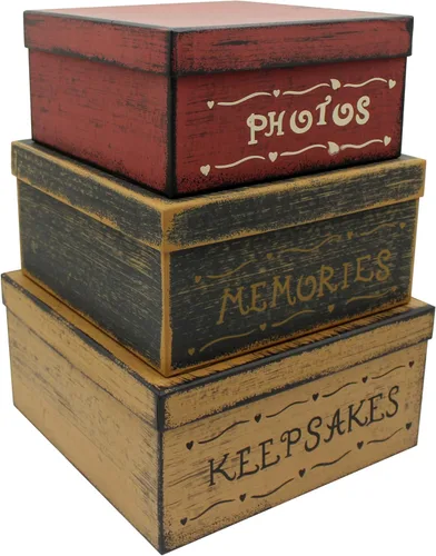 Miniatura 7 de CVHOMEDECO. Cajas anidadas rectangulares vintage primitivas de cartón “La familia lo es todo”, grandes 12 x 9 x 14 cm. Juego de 3.