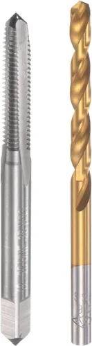 uxcell 12-28 UNF Straight Flute Thread Tap y 0.181 in Twist Drill Broca Set, Titanium Plated 6542 Acero de Alta Velocidad Broca de Perforación