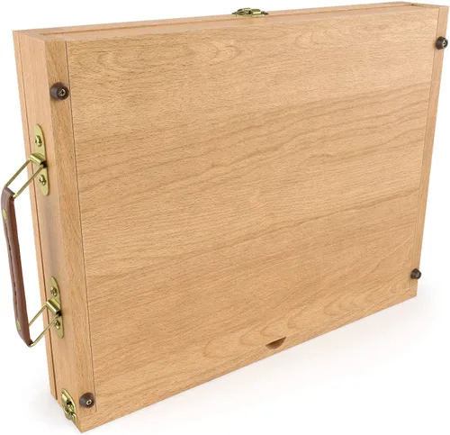 Miniatura 4 de ARTEZA Caballete de mesa, 13.38 x 10.25 x 2 pulgadas, caja portátil de caballete de madera de haya con cajón de 2 compartimentos y paleta de madera
