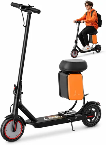 Patinete eléctrico, motor de 350 W-500 W, 9 MPH a 22 MPH, rango de 10-41 millas, suspensión doble, freno dual, control de aplicación, scooter Naranja