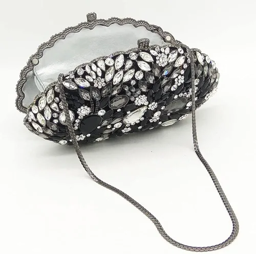 Miniatura 7 de Boutique De FGG Bolsos de noche de flores y embragues para mujer, bolsos formales de diamantes de imitación, bolsos de mano de cristal de boda