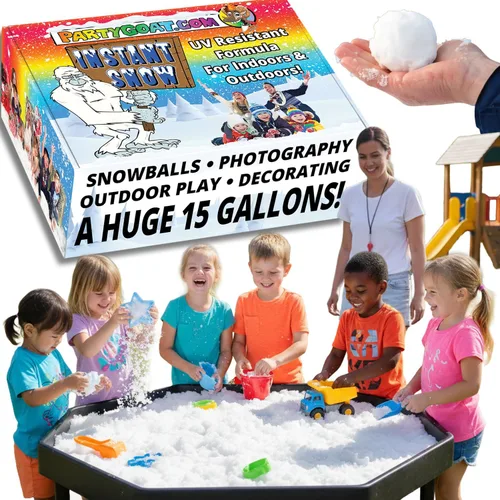 PARTY GOAT Polvo de nieve falso a granel para uso en interiores y exteriores. 39oz Hace 15 galones de nieve instantánea para juego sensorial. Crea