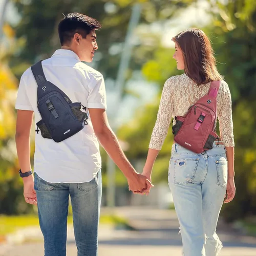 Miniatura 7 de G4Free - Mochila de lona con asa cruzada y puerto de carga USB con bloqueo RFID, mochila de pecho para senderismo, mochila de día para hombres y Rosa