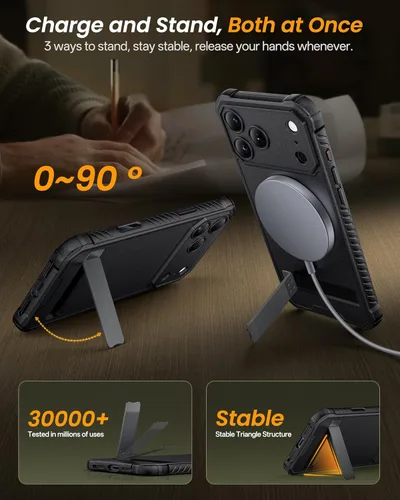 Miniatura 3 de Funda para iPhone 17 Pro, compatible con MagSafe, soporte integrado y botón de captura de control de cámara, protección de grado militar, funda Negro