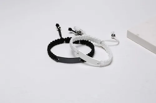Miniatura 4 de XUANPAI Engraved Handmade Matching Couples Rope Braided ID Bracelets Set Anniversary Personalized Gift for Him and Her