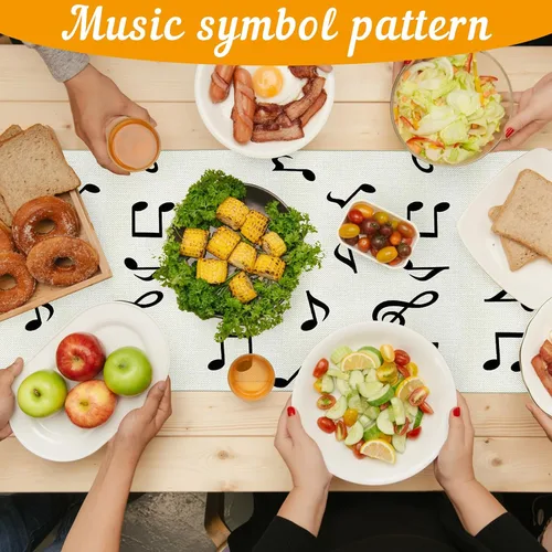 Miniatura 6 de Peryiter 4 piezas de camino de mesa musical de lino, notas musicales, camino de mesa de piano para decoración de fiesta de música, para jazz, boda