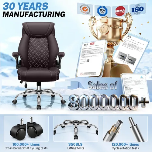 Miniatura 6 de Silla de oficina, silla de escritorio ergonómica grande y alta, silla ejecutiva de cuero para computadora con soporte lumbar ajustable, cómoda silla
