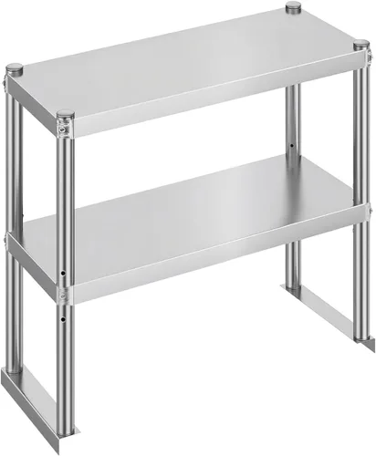 KUARBARR Estante de encimera de acero inoxidable, estante de cocina de metal de 12 x 30 pulgadas, 2 niveles, estantes de acero inoxidable ajustables