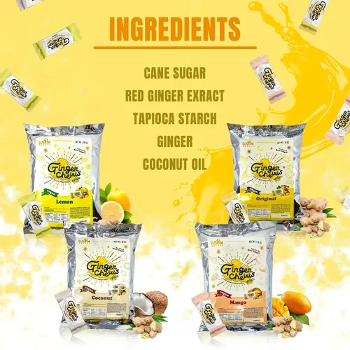 Miniatura 7 de Fusion Select Ginger Chews - Delicias dulces y confitadas suaves de Indonesia - Promueven el alivio de las náuseas matutinas, malestar estomacal