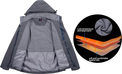 Miniatura 3 de Little Donkey Andy Chaqueta impermeable de esquí y snowboard para mujer, abrigo cálido resistente al viento con capucha desmontable