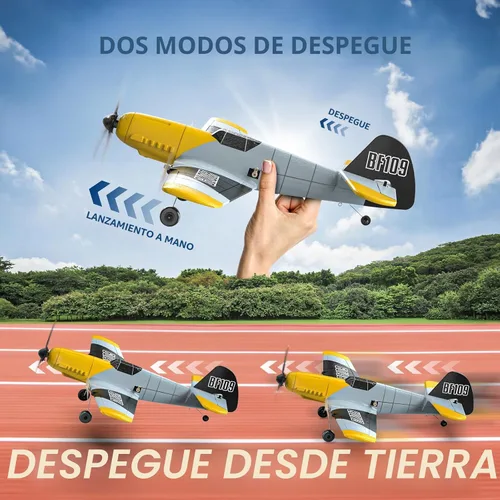 Miniatura 5 de DEERC Avión RC BF-109 de 3 canales con control remoto, avión de combate de juguete con estabilizador de giro de 6 ejes de 2.4GHz, avión a control