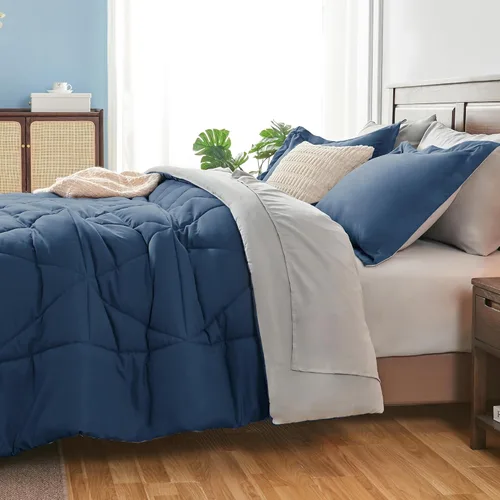 Miniatura 6 de BEDELITE Juego de edredón tamaño King de 7 piezas en una bolsa, juego de cama reversible de microfibra suave azul tranquilo con edredones, sábanas