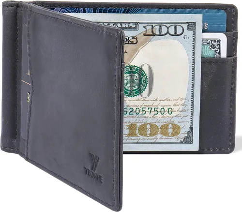 Miniatura 13 de YBONNE - Cartera fina con clip para dinero, de cuero auténtico, bloqueo RFID, minimalista