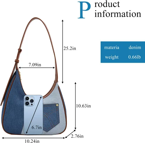 Miniatura 3 de Extolove Bolsa de mezclilla, monederos de mezclilla de moda para mujer, bolso de hombro de mezclilla Y2K
