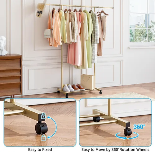 Miniatura 7 de SUOERNUO Perchero con ruedas para colgar ropa, perchero de metal portátil para dormitorio, lavandería, sala de estar