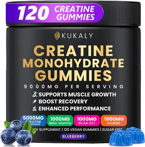 Miniatura 12 de kukaly Gomitas de monohidrato de creatina para hombres y mujeres, gomitas de creatina de 9000 mg sin azúcar, sabor mezclado con L-taurina, BCAA 2:1