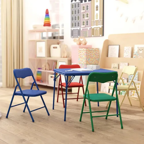 Miniatura 13 de HBCY Creations Juego de mesa y sillas plegables para niños de 5 piezas, diseño negro, ligero y portátil, función de bloqueo de seguridad, asientos