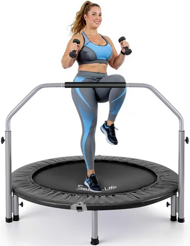 SereneLife 40" Foldable Mini Trampoline for Adults - Compact Fitness Rebounder with Adjustable Foam Handle, Exercise Trampoline with Max Load