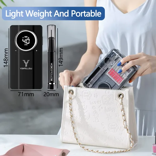 Miniatura 7 de Yokefellow - Taladro de uñas, profesional, portátil, 40000 RPM, máquina de taladro eléctrico de grabado para vidrio, color negro