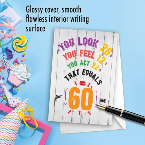 Miniatura 3 de NobleWorks - Tarjeta de cumpleaños número 60 con sobre - Divertida tarjeta de notas para niños de 60 años, felicitaciones de papelería - Ecuación