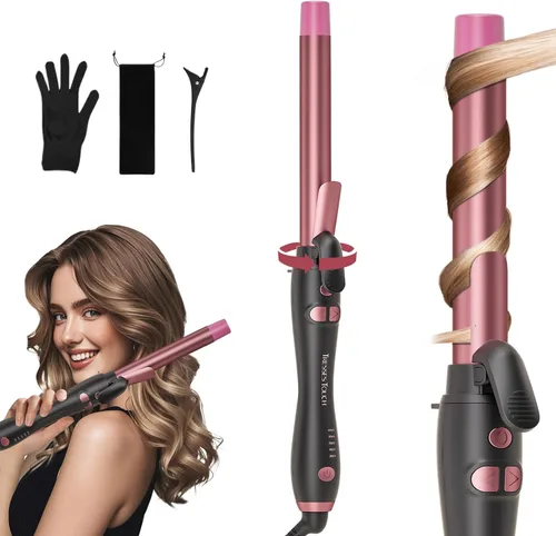 Miniatura 10 de Rizador giratorio de barril extralargo con abrazadera corta, rizador automático de 1 pulgada que crea rizos sueltos, para cabello medio y largo